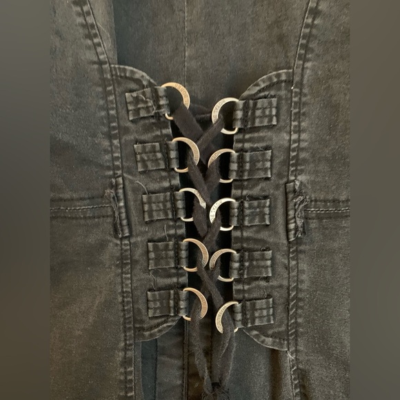 Royal Bones coat  by Daang black corset back trench coat goth y2k stretch denim - Picture 7 of 10